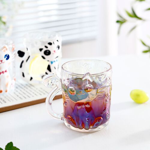 Japanese hand-painted embossed glass cup cute girl heart bunny cup couple style coffee cup creative home cartoon cup