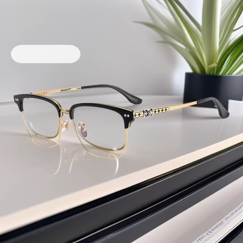 New Large Size Pure Titanium with Myopia Glasses Frame for Men and Women, Literary Retro Big Face Two-Color Square Frame Eyebrow Frame