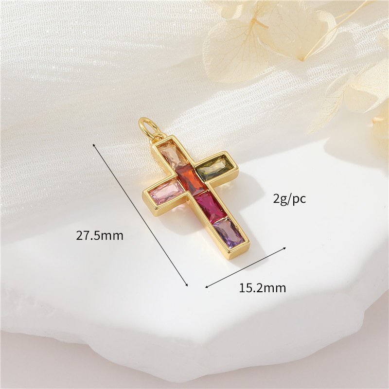 7g Weight Pendant Jewelry Making Type Zircon Inlay Material DIY Jewelry Accessories Classification 1 Piece Quantity Copper Material Cross Pattern Inlay Design Simple Style, Classic Style Style 1 Piece Copper Zircon Cross Pendant 5