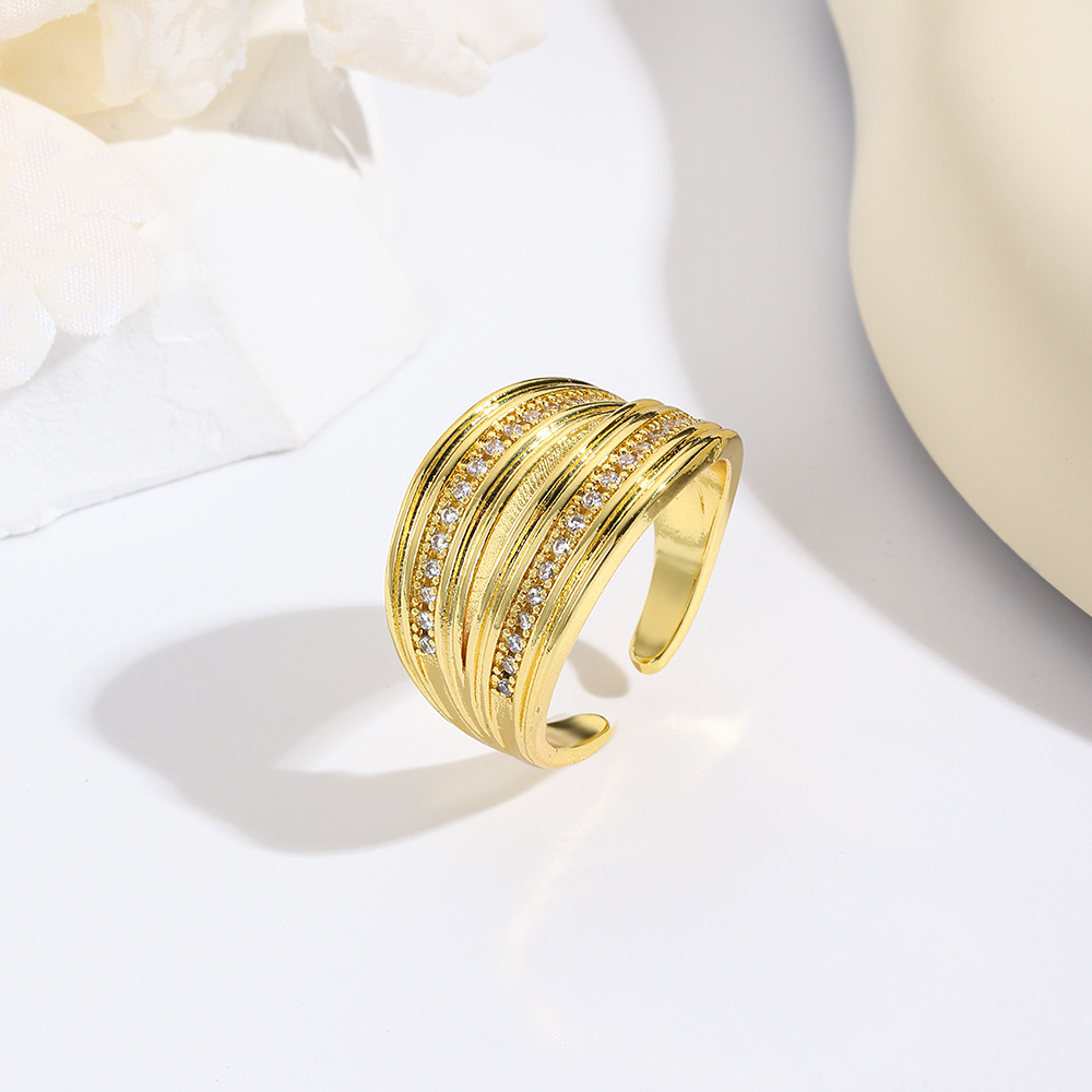 Copper Material Copper 18K Gold Plated Inlay Solid Color Zircon Open Rings