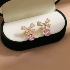 多巴胺炫彩蝴蝶结满钻耳钉女小香风设计感耳环时尚减龄百搭耳饰