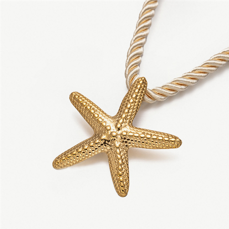 Ion Plating (IP) Gold Plating Process Ion Plating (IP) 18K Gold Real Gold Plated Sun Starfish Conch 304 Stainless Steel Vacation Marine Style Waterproof Non Tarnish 304 Stainless Steel Lobster Trigger Clasp Closure Pendant Necklace