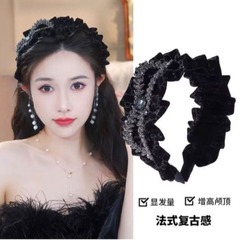 新商品のブラックスワン高級ベルベットのカチューシャの女性レトロなフリル