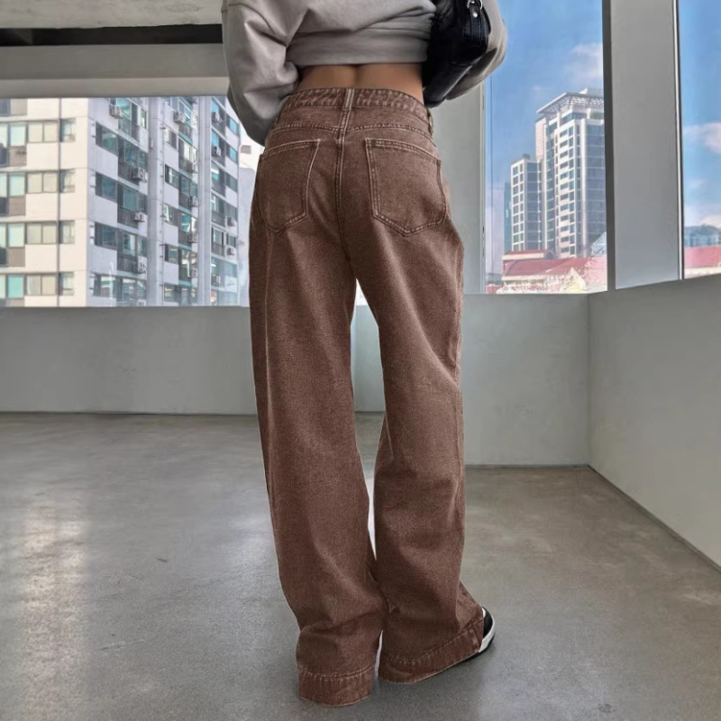 Trendy Coffee Brown High-Waisted Slimming Hip-Covering Relaxed Loose Wide-Leg Jeans for Women Trendy Coffee Brown High-Waisted Slimming Hip-Covering Relaxed Loose Wide-Leg Jeans for Women
