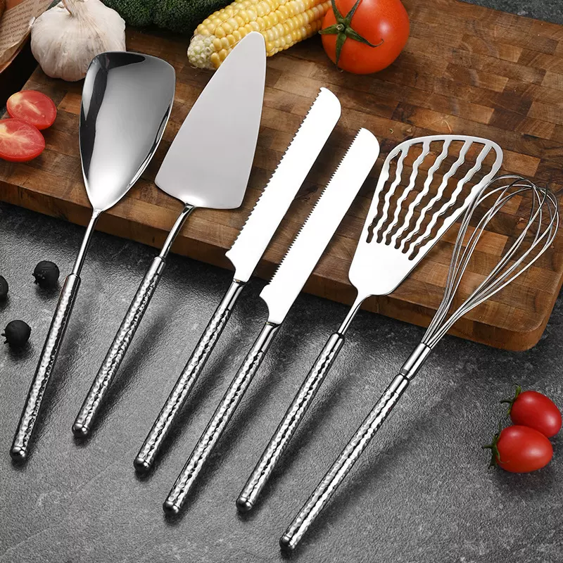 304不锈钢锤纹圆钻烘焙工具套装家用厨房西餐牛排刀蛋糕铲打蛋器