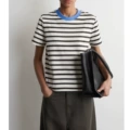 Blue collar + black and white stripes