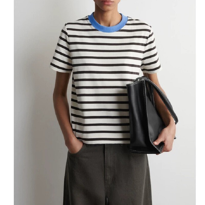 Cos Style Women's Clothing Standard Fit Color-Blocked Round Neck Short-Sleeved T-Shirt 2026 Spring New Product 0960679104