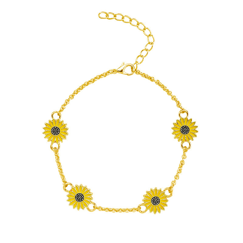 Tobillera De Playa Girasol Con Goteo De Aceite Nuevo Europeo Y Americano Creativa Personalizada De Moda Girasol Flor Pequeña Margarita Tobillera Para Mujeres display picture 6