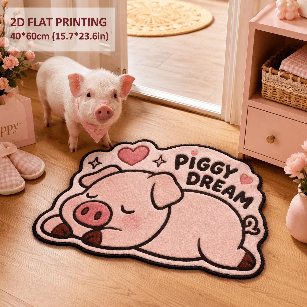 Cute Piggy Imitation Cashmere Floor Mat, Adorable Animal Bedroom Cooling Foot Mat, Bathroom Toilet Absorbent Mat TEMU