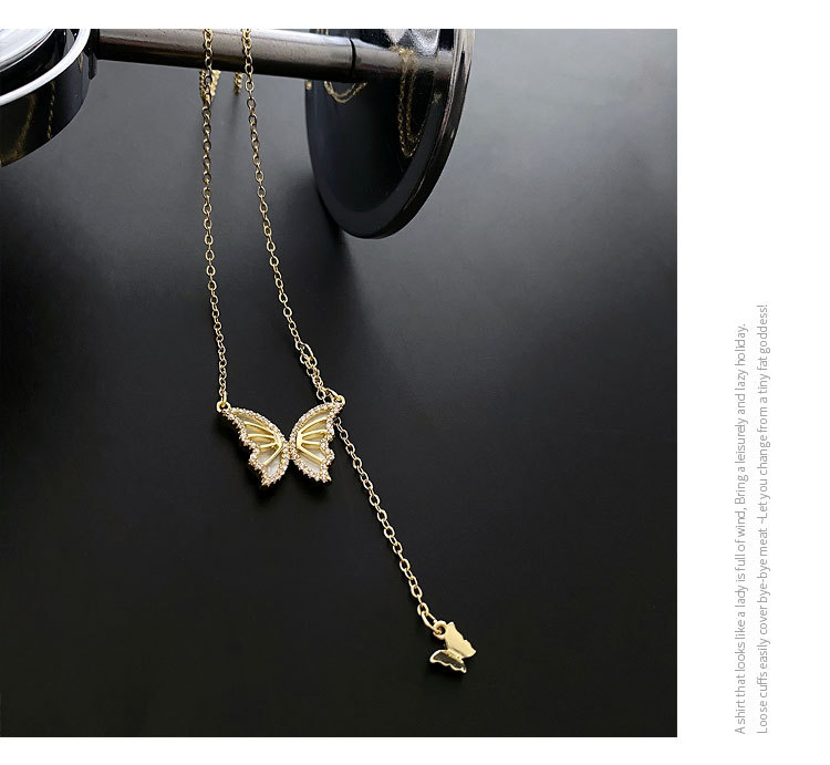 Fashion Butterfly Copper Inlay Zircon Pendant Necklace 1 Piece