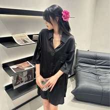 Yase【洛伊威】冰丝睡裙女2025款夏季高级感大码宽松衬衫裙可外穿