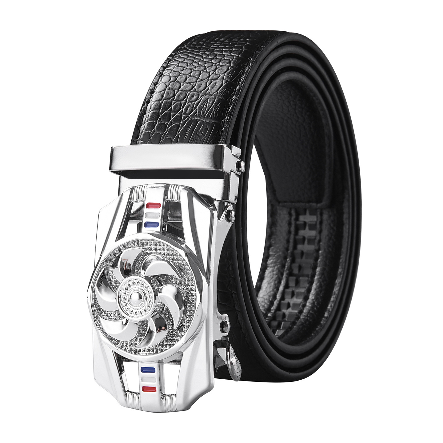 Silver Buckle Tricolor Windmill Line Black Belt