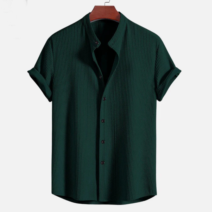 Cross-Border Men's Clothing 2025 Summer New Corduroy Amazon Men's Short-Sleeved Solid Color Men's Shirt Tops