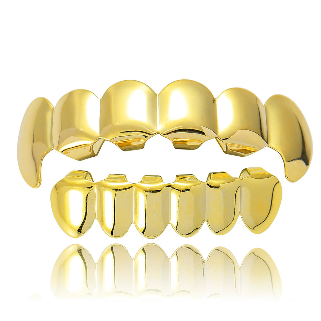 Europeo y americano nuevo hip hop personas real chapado en oro tirantes cóncavo-convexo Plaid textura hip hop tirantes grandes dientes de oro