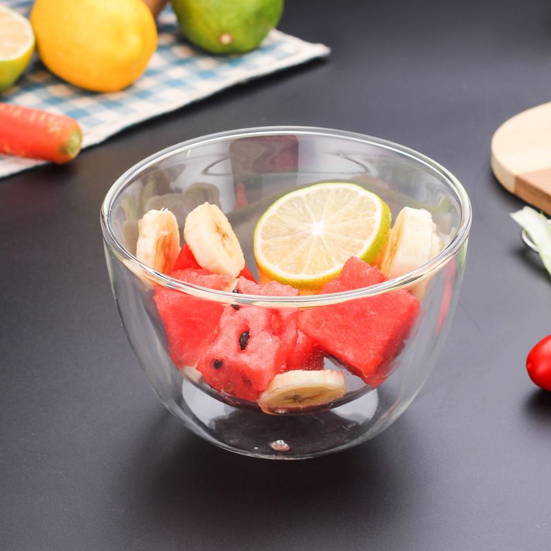 Doble capa de vidrio de borosilicato tazón transparente cocina desayuno tazón de leche aislado transparente ensalada tazón de fideos instantáneos