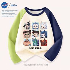 NASA卡通春秋款2025年哪吒印花儿童圆领拼接长袖男童休闲长袖上衣