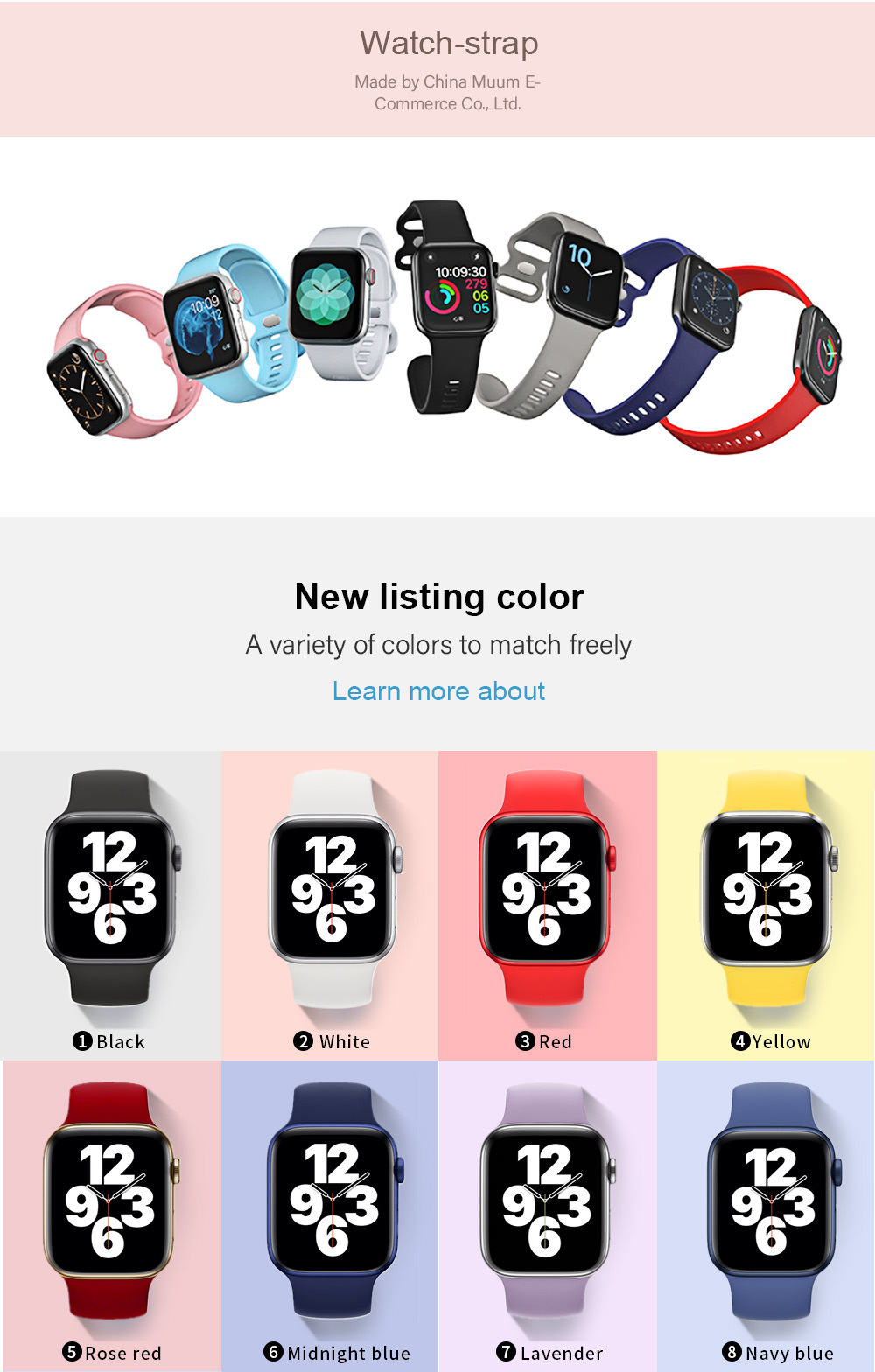 35g Weight Smart watch strap Classification Silica Gel Material Solid Color Pattern Casual Style Casual Solid Color Smart Watch Strap 1