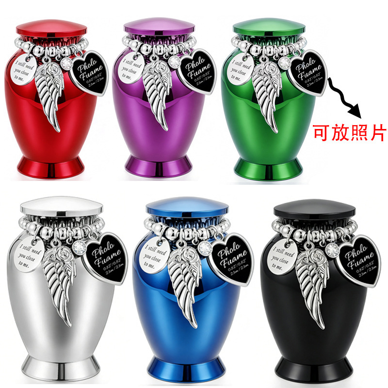 New Aluminum Alloy Purple 45X70Mm Commemorative Pet Hair and Ashes Urn, Can Be Opened to Hold Photos and Ashes