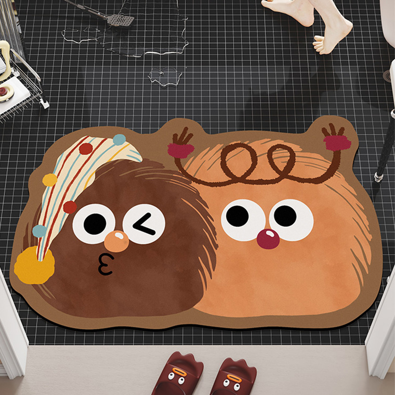Cartoon Cute Bathroom Absorbent Mat Briquette Irregular Floor Mat Home Entrance Entrance Rubber Floor Mat Dog Floor Mat