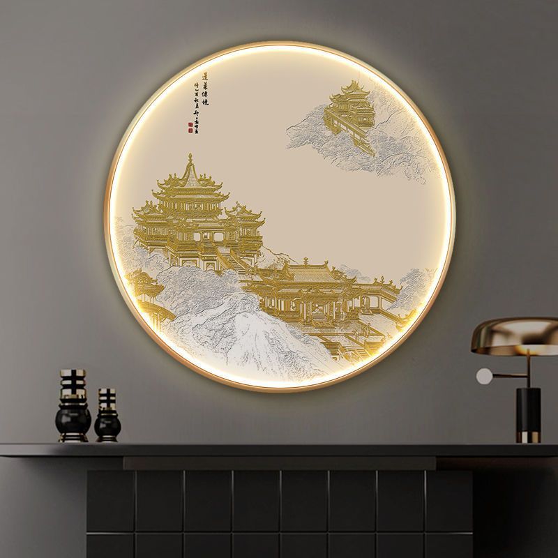新中国式玄関装飾画卸売り灯画円形ホテル壁画クロスボーダー通路水墨鶴楼背景掛け画|undefined
