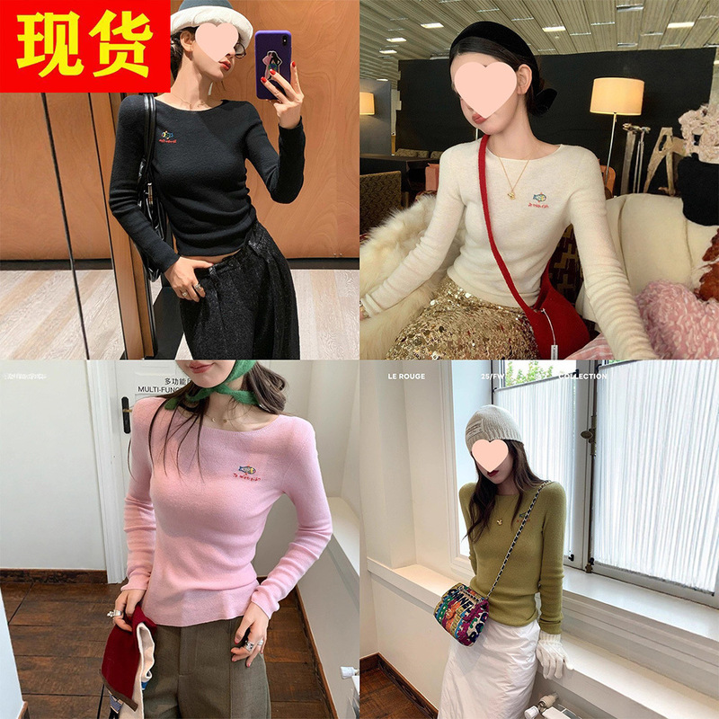 Le Rouge Zhou Meimei [New Product at 8Pm on the 10Th] 100 Sheep Wool Hand-Beaded Embroidered Bottoming Shirt