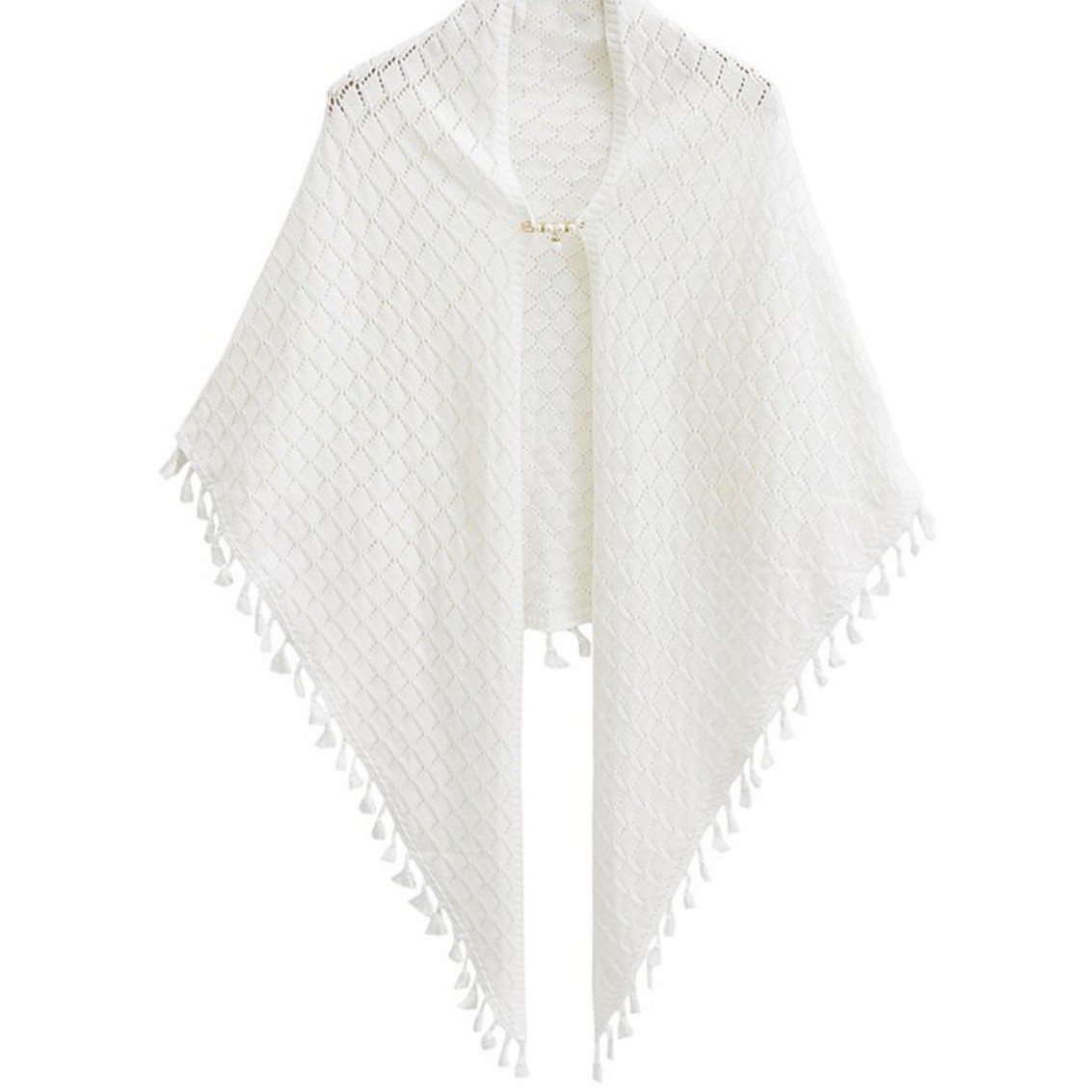 Hollow-Out Cheongsam Shawl Outerwear Versatile Chinese Style Ethnic Small Shawl Summer Thin Warm Tassel Retro