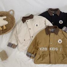 2025新款儿童夹棉外套25秋冬男童日系工装夹克宝宝风衣小童棉衣棉