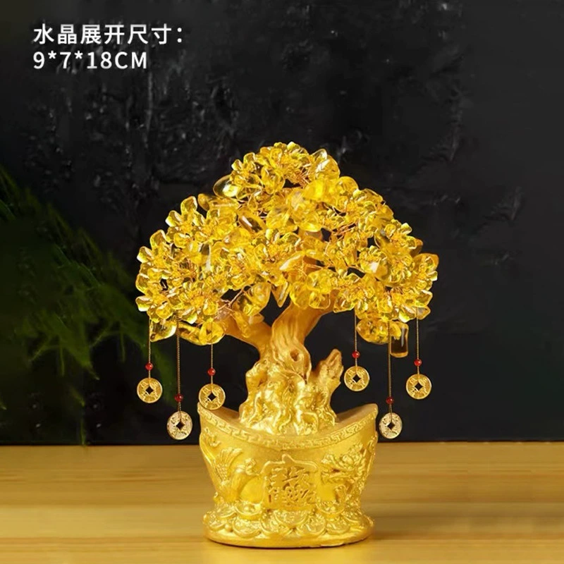 Crystal Money Tree Ornament, Citrine-Style Fortune Tree, Resin Base, 17 × 9 × 9 cm