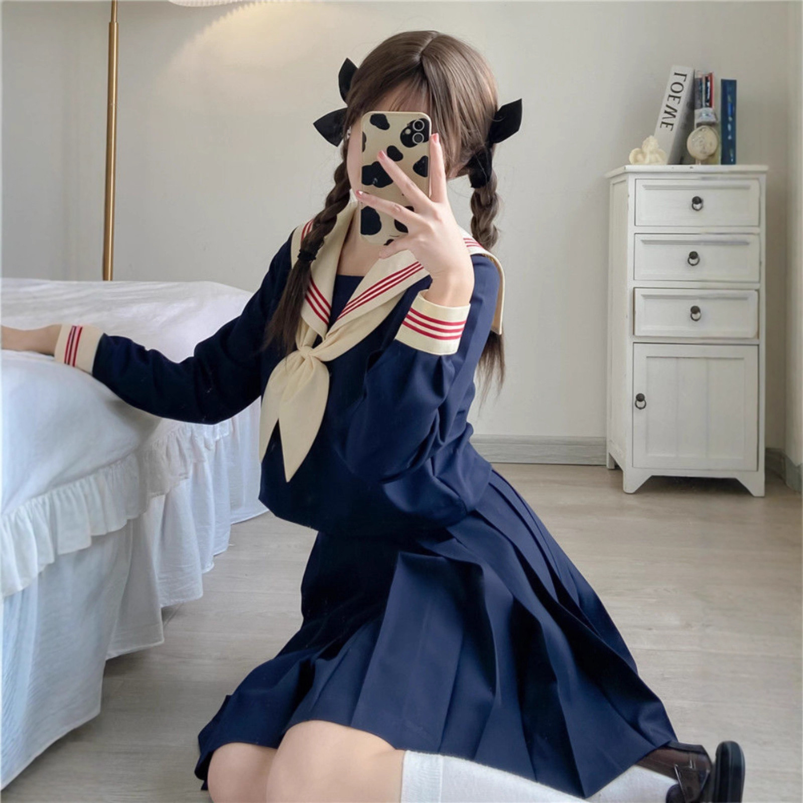 Japanese-Style School Uniform Basic Sailor Suit with Long and Short Sleeves Jk Uniform Skirt Authentic College Style Women's Middle Uniform Set