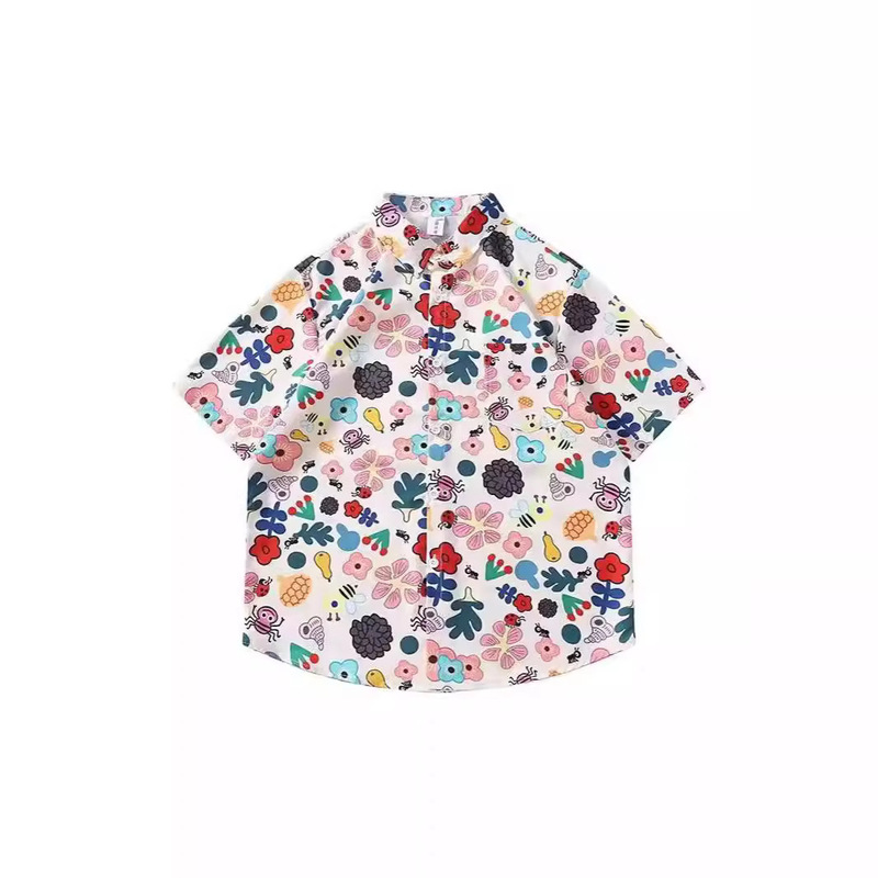 Summer Cartoon Print Short-sleeved Blouse for Boys Loose Trendy Brand Hong Kong Style Couple Shirt Cute Charlie Sue Shirt Summer Cartoon Print Short-sleeved Blouse for Boys Loose Trendy Brand Hong Kong Style Couple Shirt Cute Charlie Sue Shirt