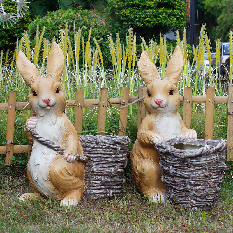 Outdoor Cartoon Rabbit Sculpture Ornaments Kindergarten Community Garden Courtyard Creative Animal Fiberglass Flower Pot Decoration