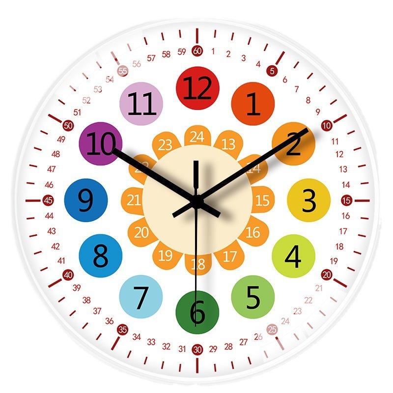 [8 pulgadas 20cm] Reloj creativo para niños de pared simple hogar sala de estar habitación para niños mudo reloj de enseñanza al por mayor