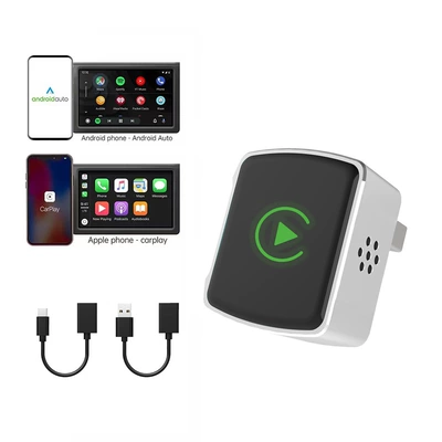 New Colorful Light Wireless Carplay Box Adapter for Apple and Android Two-In-One Car Connectivity and Screen Projection (Simsiz CarPlay və Android Auto) - k8b-silver-adapter-cable-extension-cable