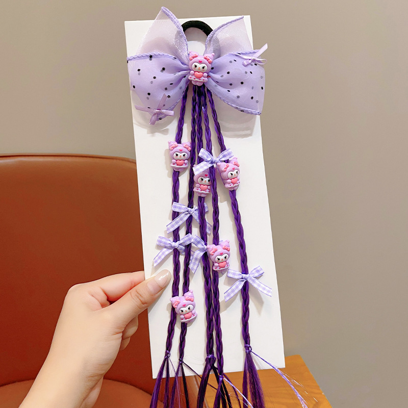 かわいい蝶子供の髪ひもかつら麻花お下げ皮筋少女高馬尾蝶ネクタイ髪飾り|undefined