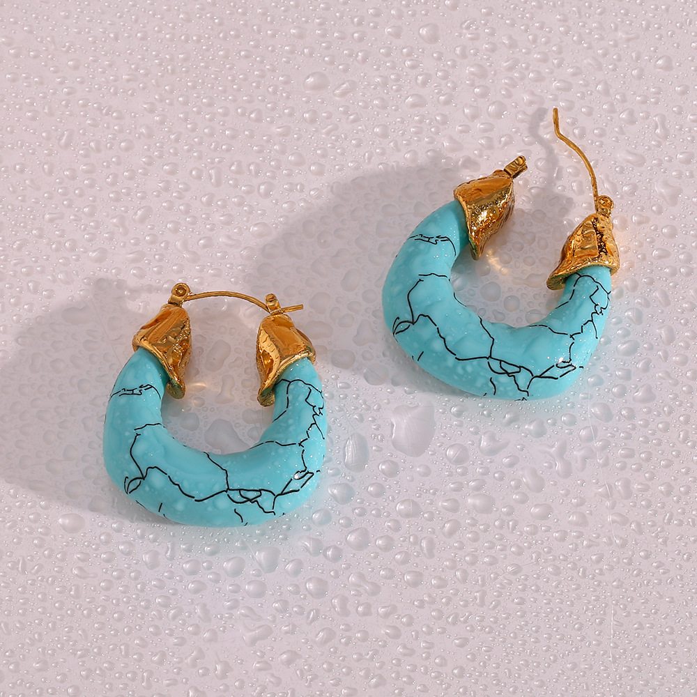 Vintage Style Geometric Stainless Steel Plating Turquoise Earrings 1 Pair