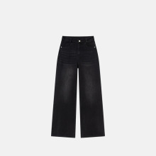 2025秋季无弹阔腿牛仔裤女士牛仔裤批发黑色复古水洗牛仔裤中山