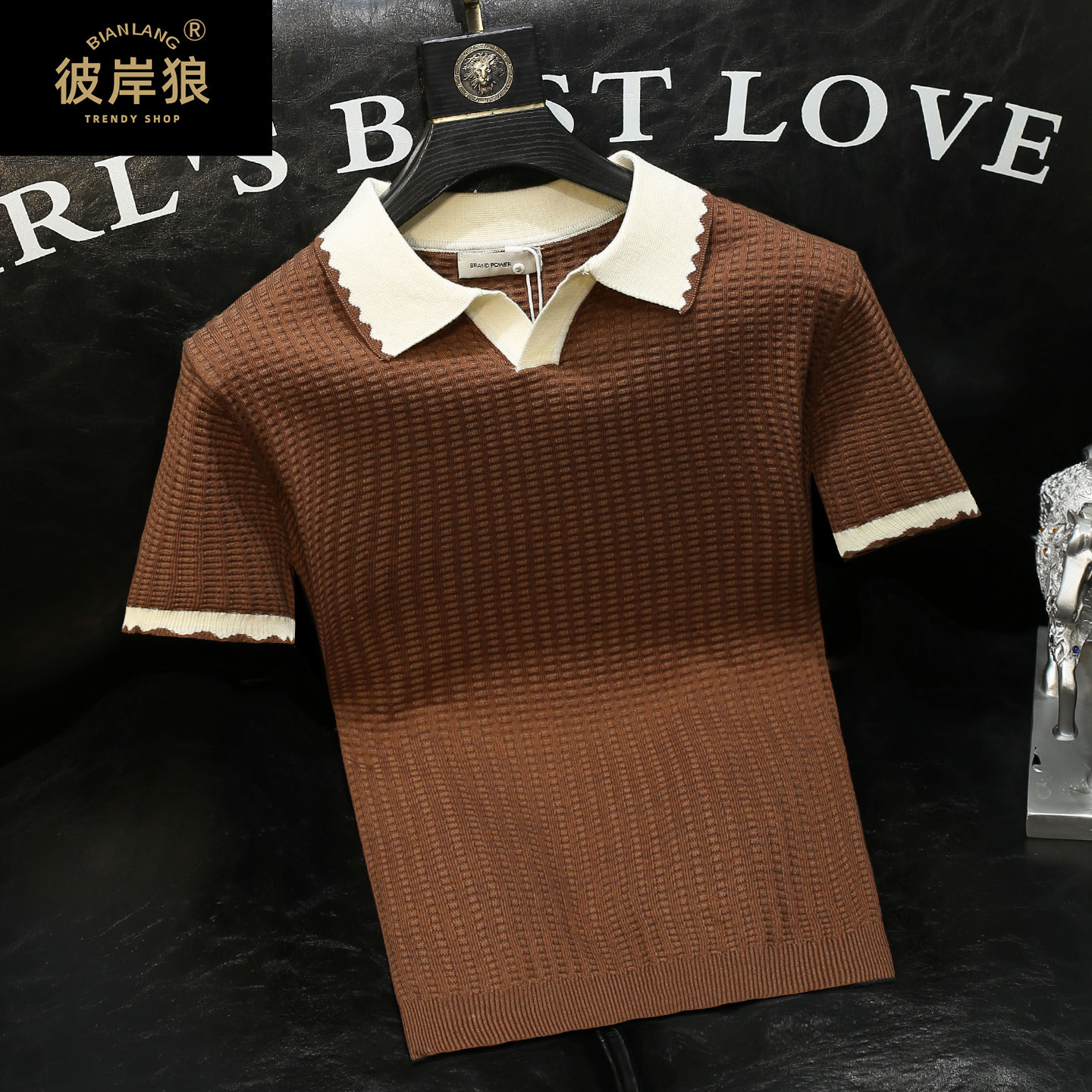 Polo camiseta de punto camiseta de manga corta hombre gaviota cuello V textural color antiguo viento camiseta de verano fábrica transfronteriza al por mayor
