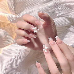 Wearable nail beauty sticker nail sticker fake nail finished detachable bow white edge nail sticker X33