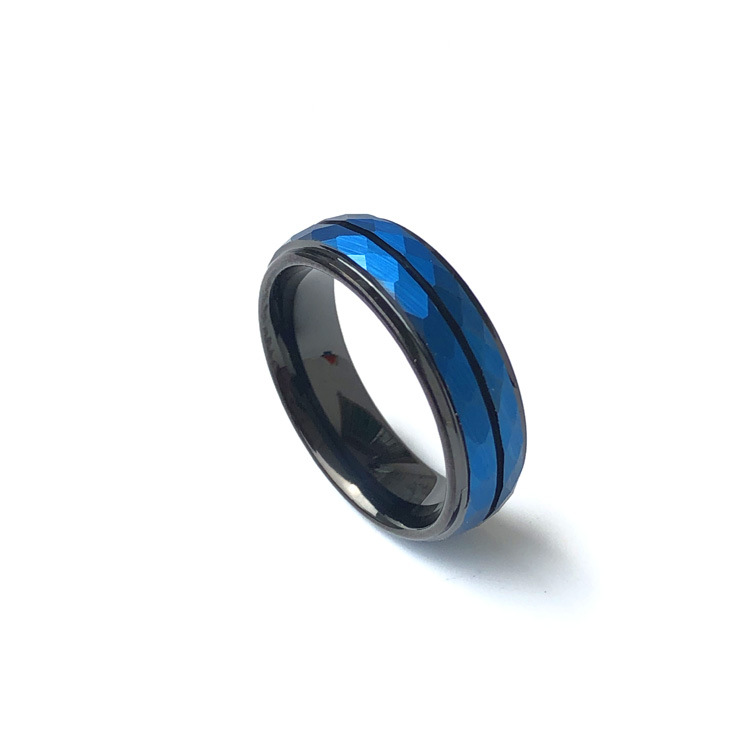 Anillo azul y negro europeo y americano suministro de acero de tungsteno material pesado anillo de flor de lote de dos colores Blue Room anillo de fundición azul eléctrico personalizado