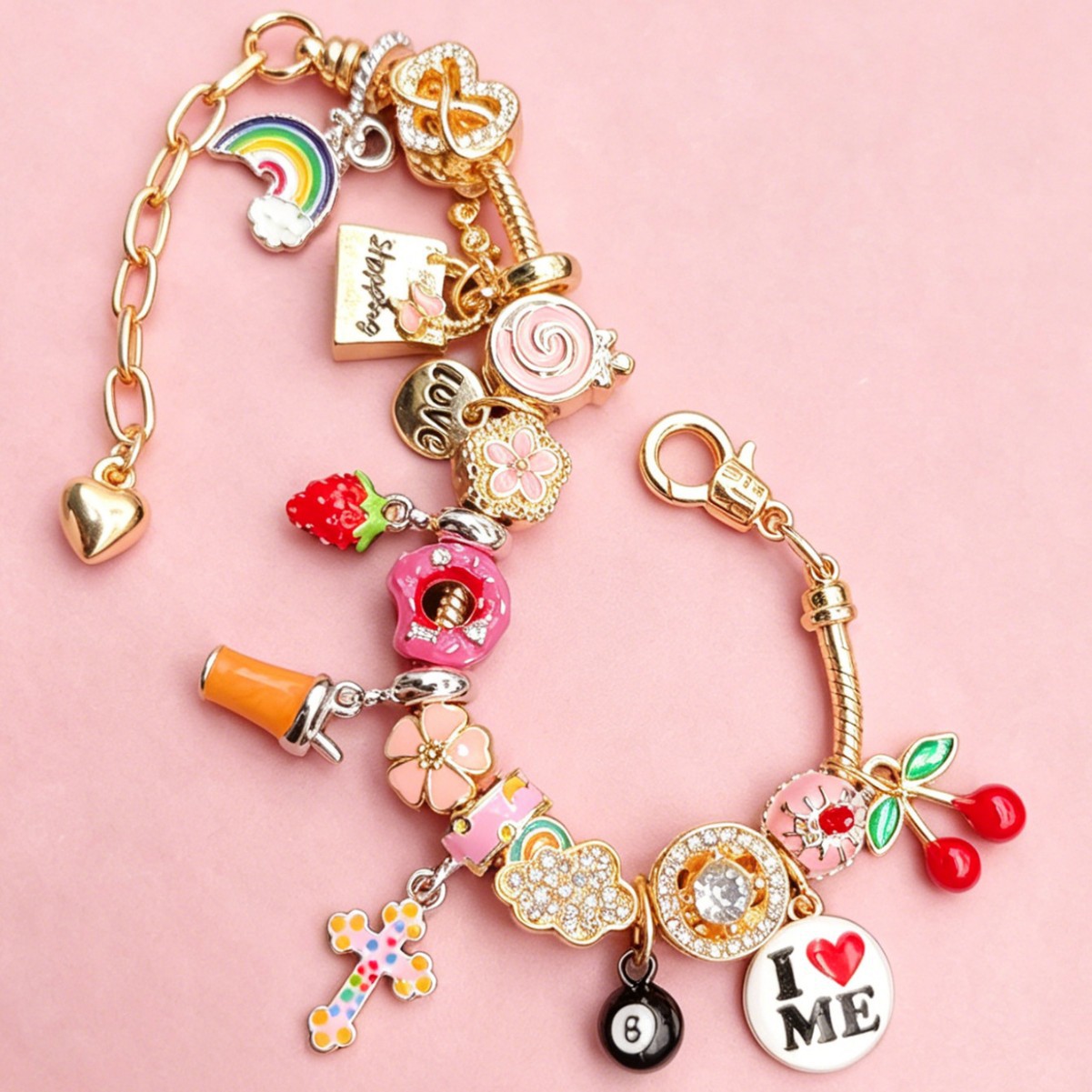 Pan brazalete DIY cuentas lindas cerezas fresas negras 8 pulseras nubes pastel de donut corazón joyas de moda image 4
