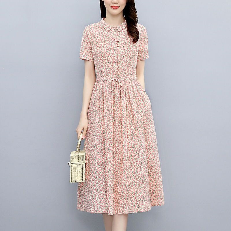Casual Summer Waist-Cinching European and American Style Age-Reducing Collared Mid-Length New Floral Dress Stylish Women's Dress Casual Summer Waist-Cinching European and American Style Age-Reducing Collared Mid-Length New Floral Dress Stylish Women's Dress