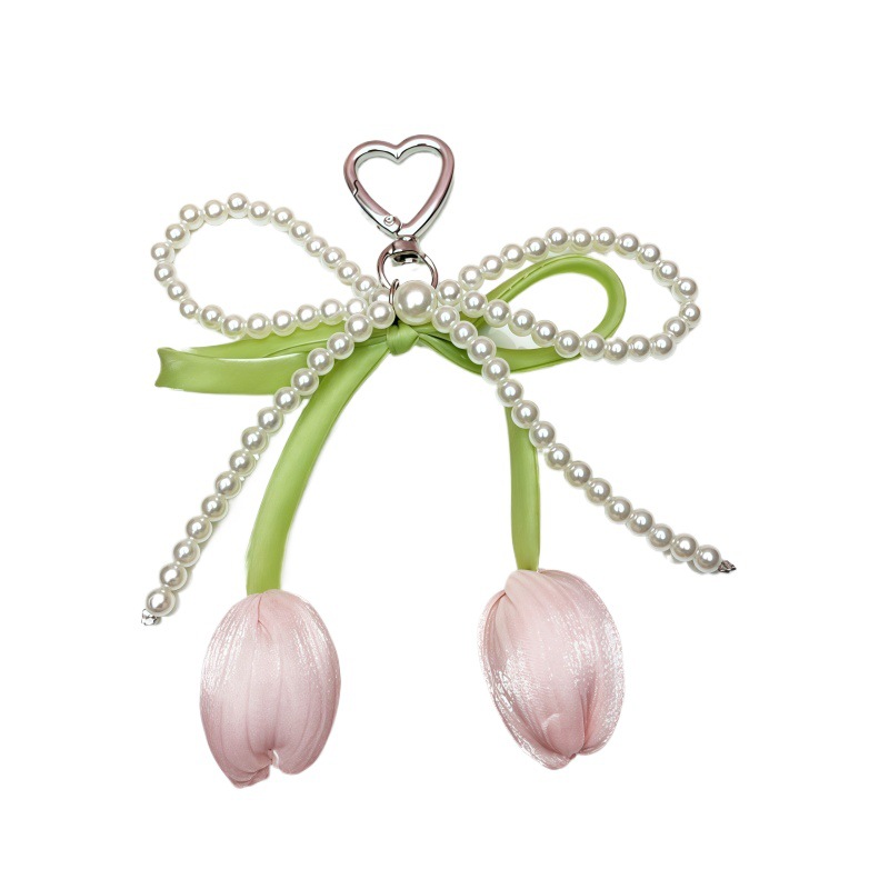 Venta caliente transfronteriza colgante de tulipán colgante de lazo llavero decoración de bolsos de mujer accesorios perlas al por mayor