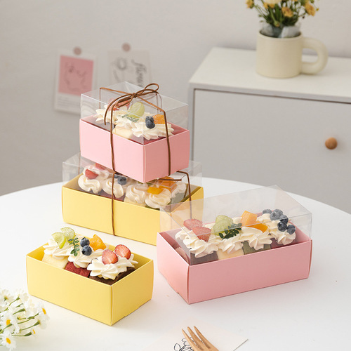Cake roll packaging box Korean room temperature towel roll Swiss roll Western pastry transparent box dessert macaron packaging box