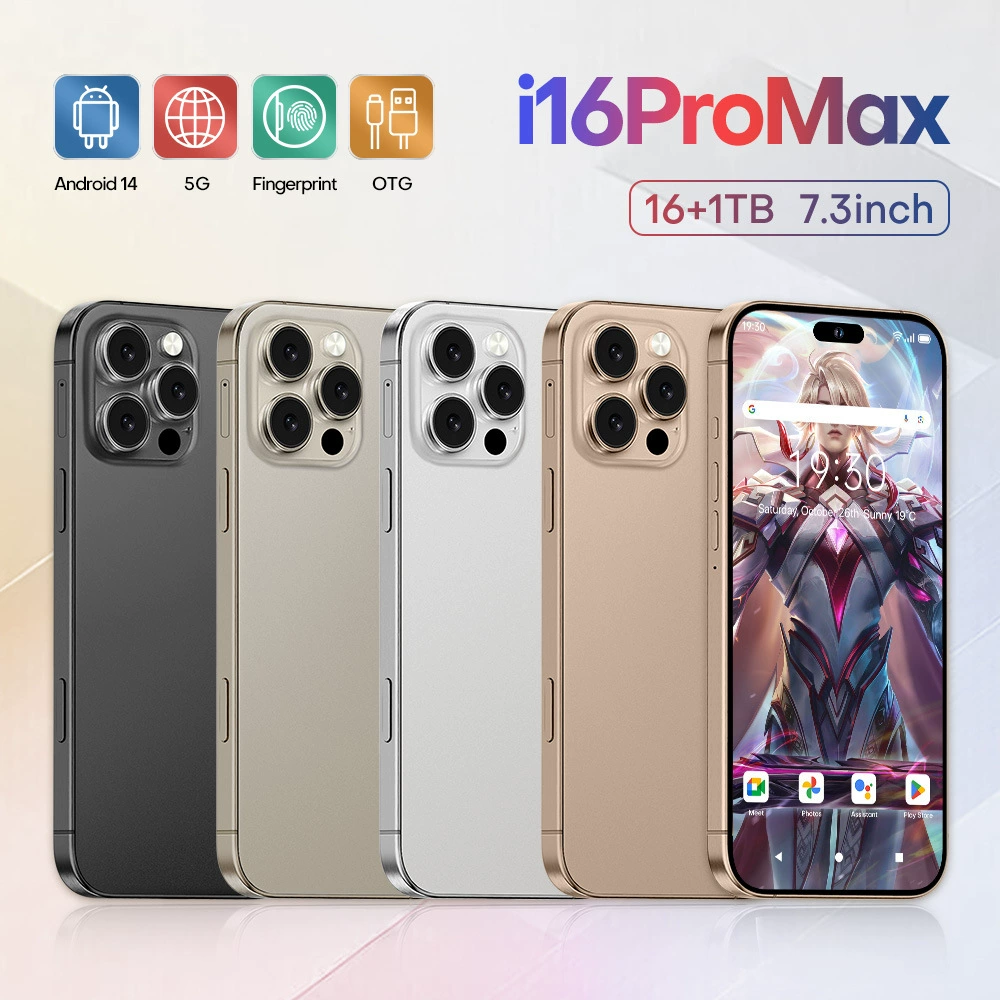 Смартфон i16 Pro Max, Android 14, 7,3-дюймовый AMOLED, 5G, 16 ГБ + 1 ТБ (варианты EU/US/AU/UK)