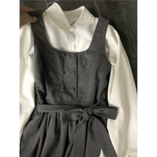 格雷系少女学院风套装裙女2025秋季衬衫搭配灰色背带连衣裙两件套