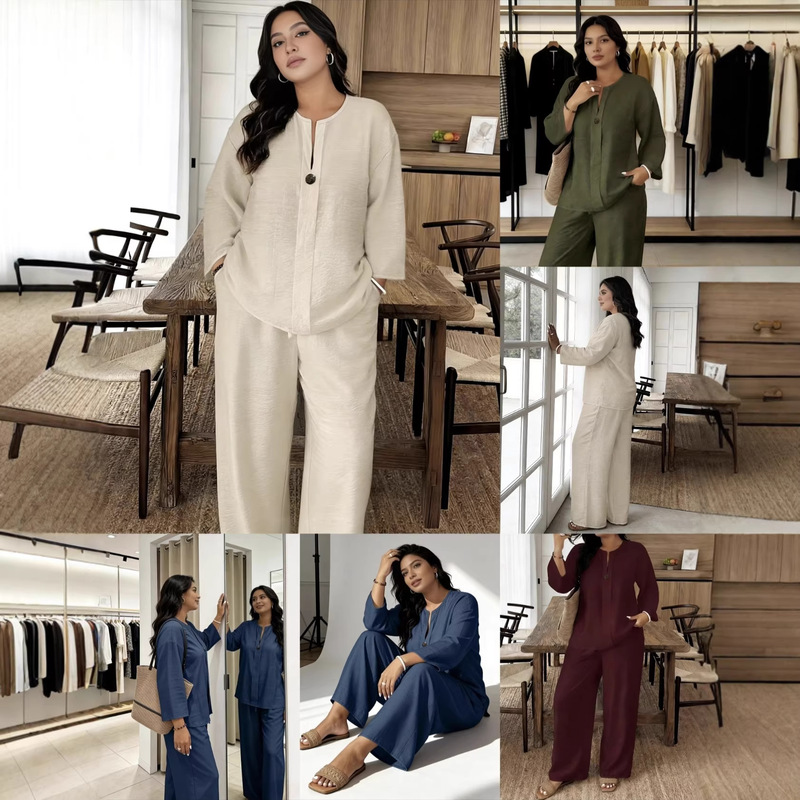 Cross-Border Solid Color Two-Piece Set European and American Style 2026 Spring/Summer New Comfortable Casual Set with Pockets Popular for Women