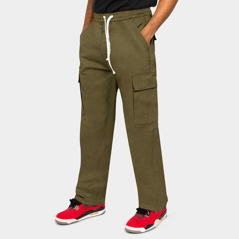 2023 men's summer new tooling corduroy trousers Europe and the United States cross-border loose multi-bag casual straight trousers men_voghion.com