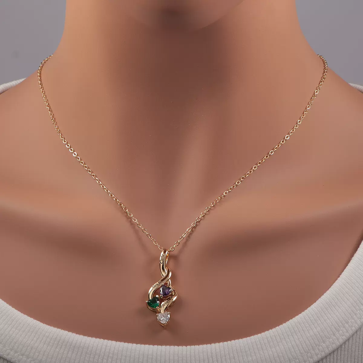 定制个性化爱心生日石镶嵌刻字项链欧美百搭女士项链时尚简约饰品