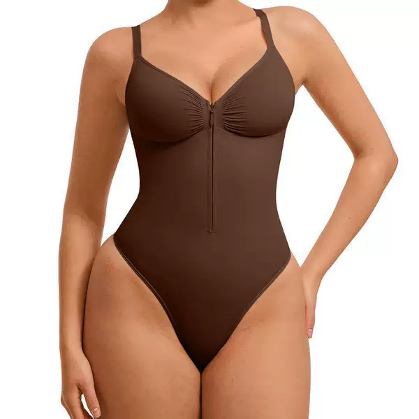 Cross-Border Foreign Trade Hot-Selling European and American Style Sexy High-Elastic Zip-Up Tight-Fitting V-Neck Strap Waist-Slimming Shapewear Bodysuit for Women