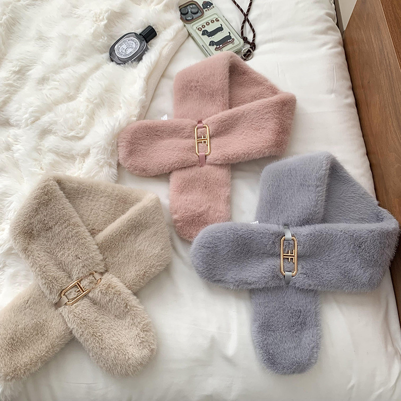 Otoño y invierno bufandas mujeres 2025 nuevo estilo coreano caliente engrosado versátil imitación de lana de seda lindo buñuelo al por mayor